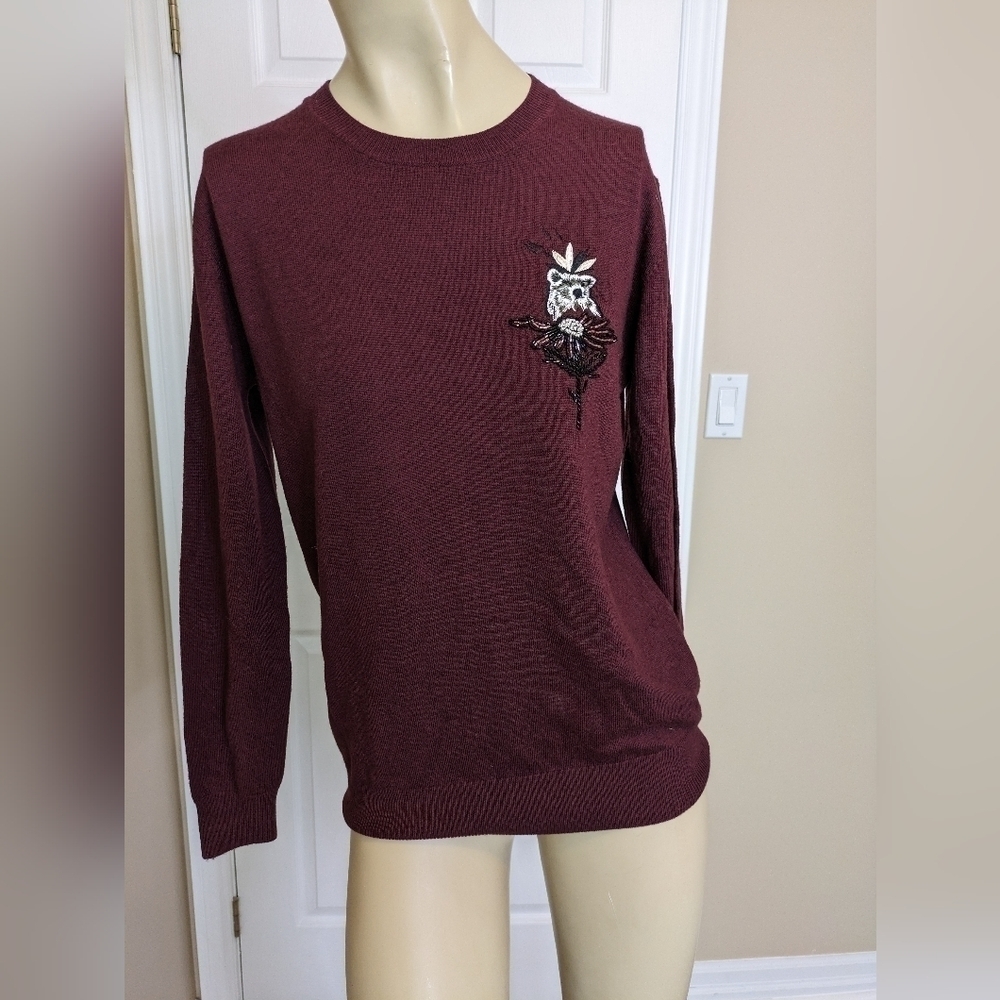 Markus Lupfer Crew Neck Sweater Knit Merino Wool Embroidered
